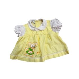 Vintage Easter Bunny Pinafore Top Baby Girl 9 12 Months Embroidered 50s 60s 70s